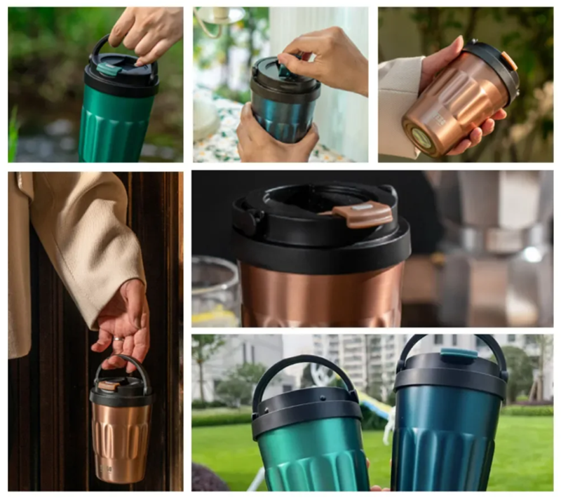 Travel Coffee Mug with Splash Proof Sliding Lid with Handle 400 ml “TYESO” BLUE - Image 2