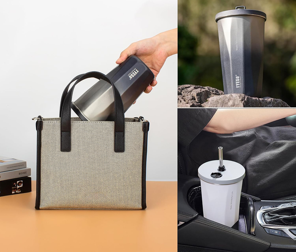 Wide Mouth Travel Coffee Mug With Retractable Straw 600ml “TYESO” Black - Image 2