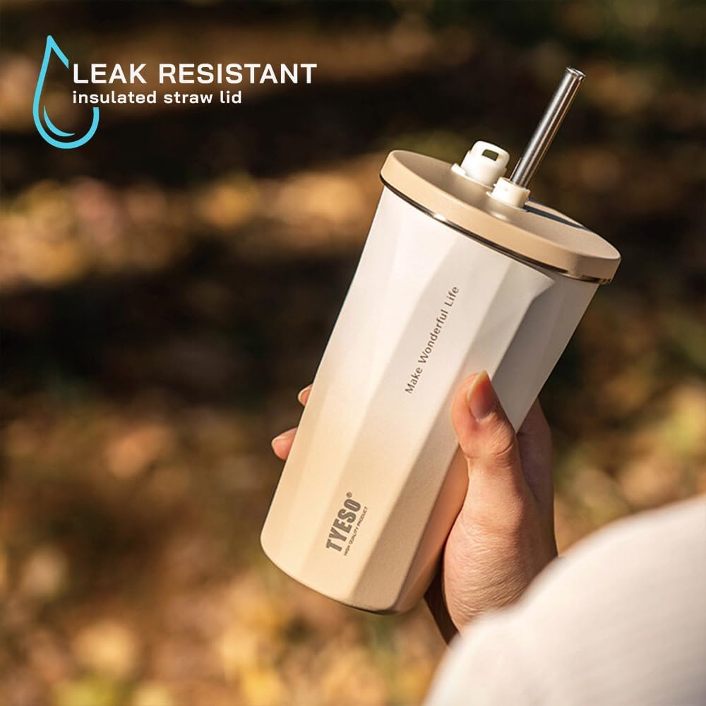 Wide Mouth Travel Coffee Mug With Retractable Straw 600ml “TYESO” Black - Image 3