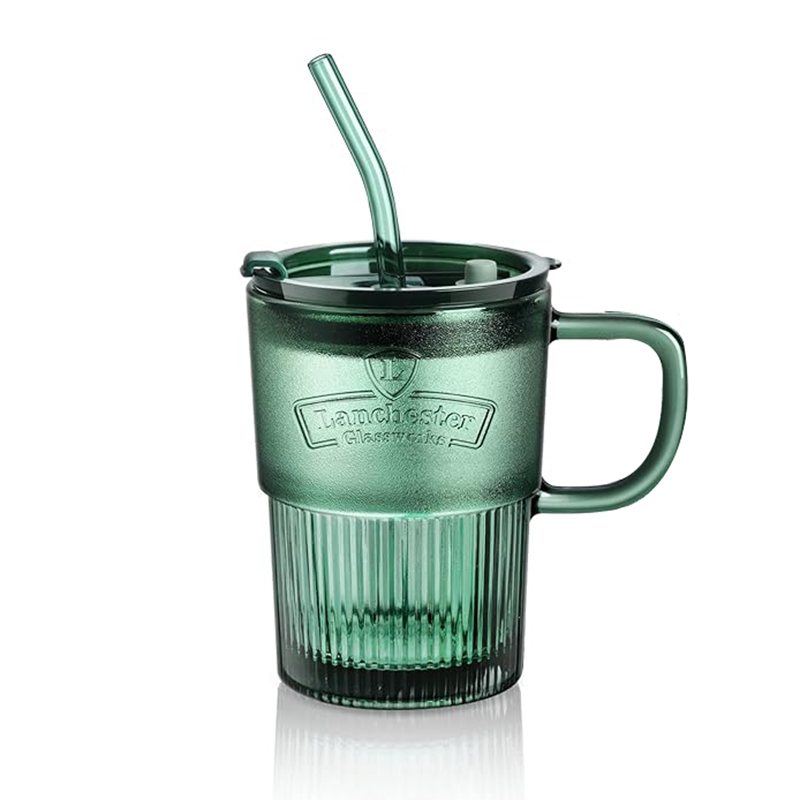 Wide Heaven Glass Cup With Straw 440ml Green